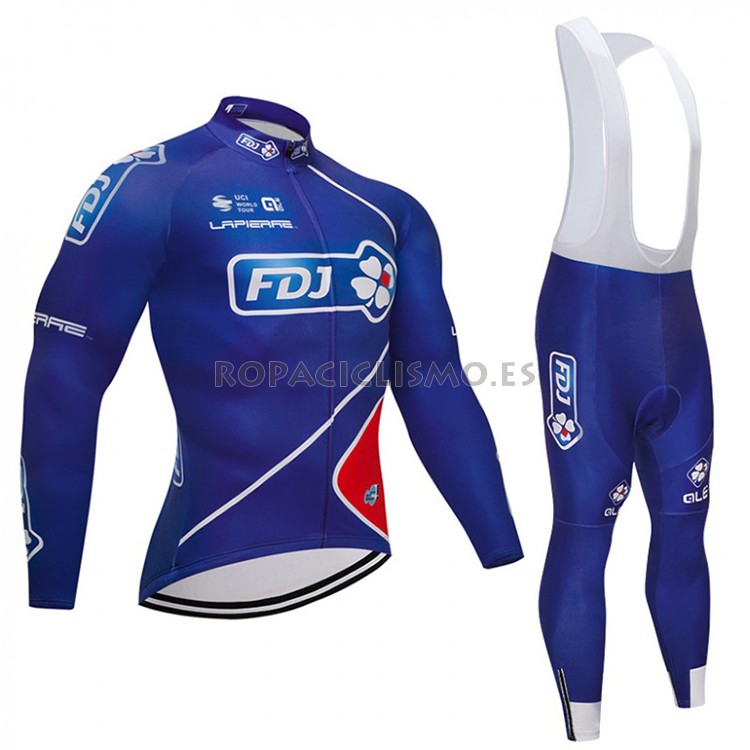 2018 Maillot FDJ Tirantes Mangas Largas Azul